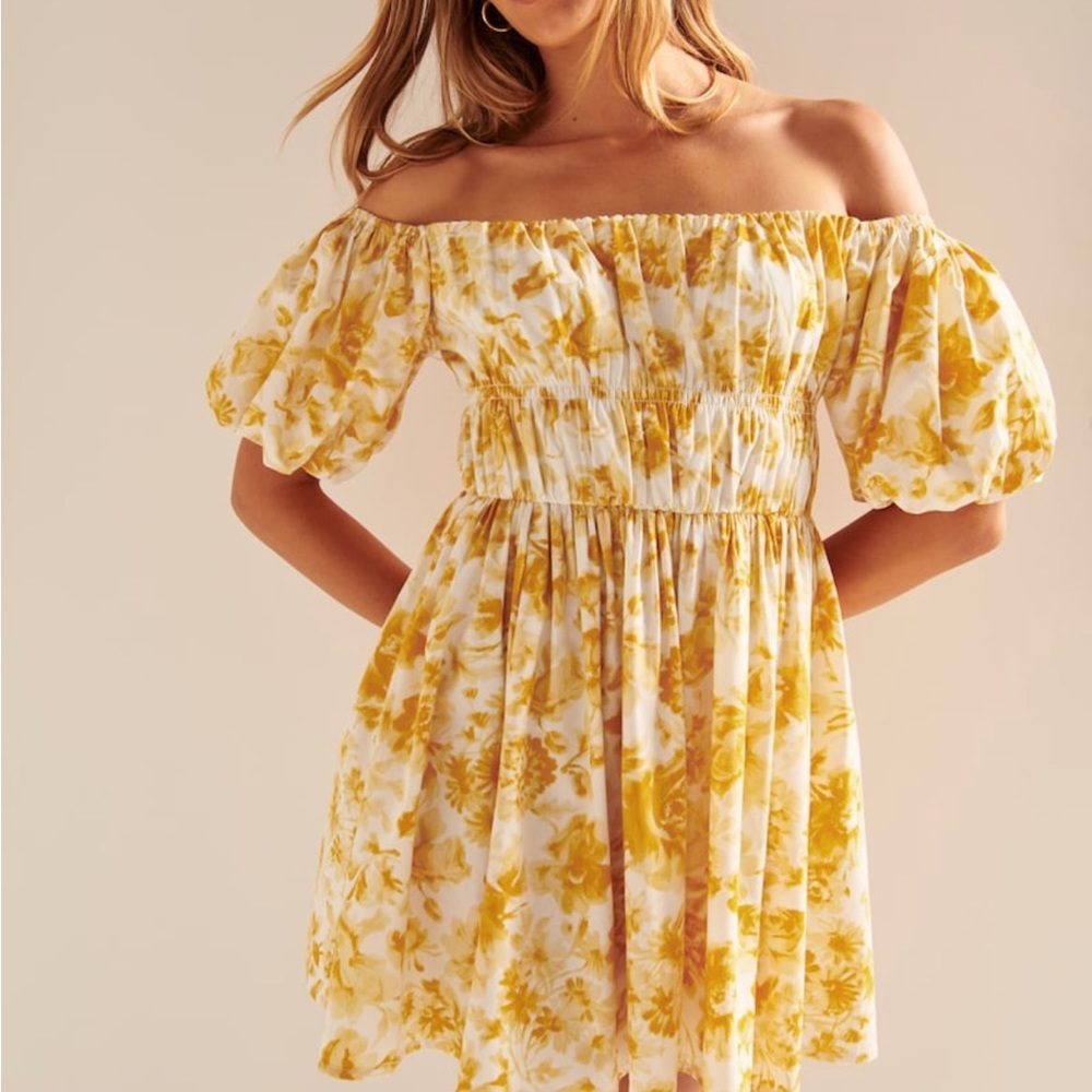 Puff sleeve cinched waist dress